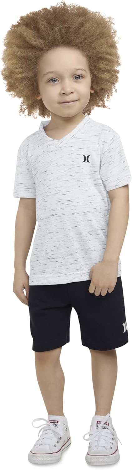 Hurley Baby and Toddler Boys’ Soft Basic Cloud Slub T-Shirt and Shorts 2-Piece Outfit Set(Black/White)