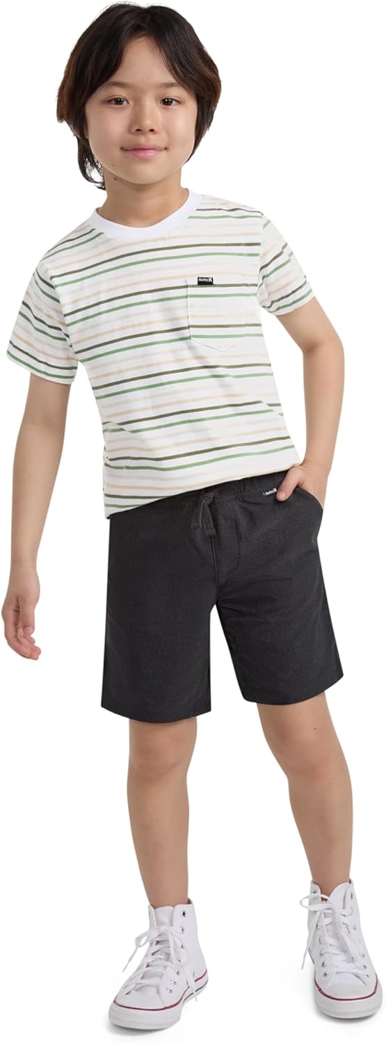 Hurley Baby and Toddler Boys’ Soft Basic Cloud Slub T-Shirt and Shorts 2-Piece Outfit Set(Black/Stripe)