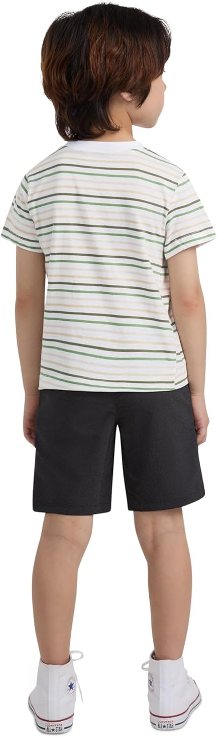 Hurley Baby and Toddler Boys’ Soft Basic Cloud Slub T-Shirt and Shorts 2-Piece Outfit Set(Black/Stripe)