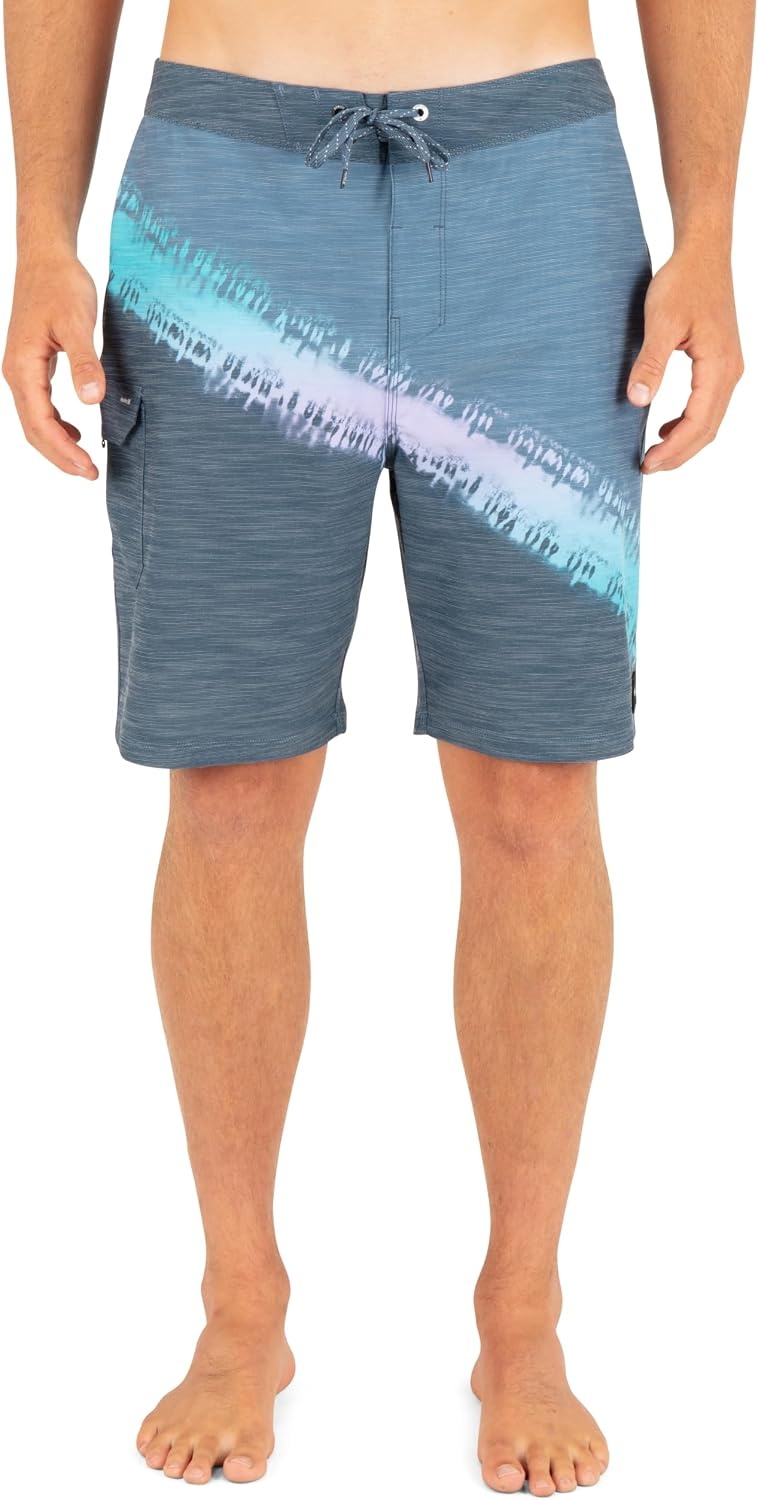 Hurley Mens Phantom 4-Way Stretch 9″ Inseam Boardshort, 20″ Outseam, Quick Dry Swim Trunks(Destroyer Blue – Cargo)