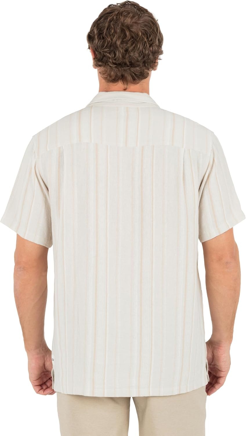 Hurley Men’s Short Sleeve Casual Button Down Shirt, Regular Fit, Chest Pocket(Bone)