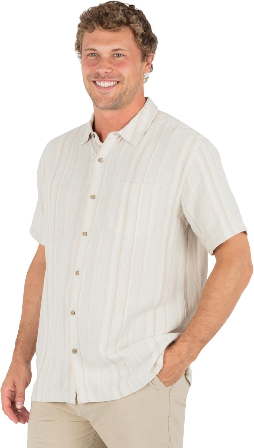 Hurley Men’s Short Sleeve Casual Button Down Shirt, Regular Fit, Chest Pocket(Bone)