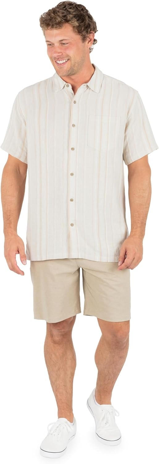 Hurley Men’s Short Sleeve Casual Button Down Shirt, Regular Fit, Chest Pocket(Bone)