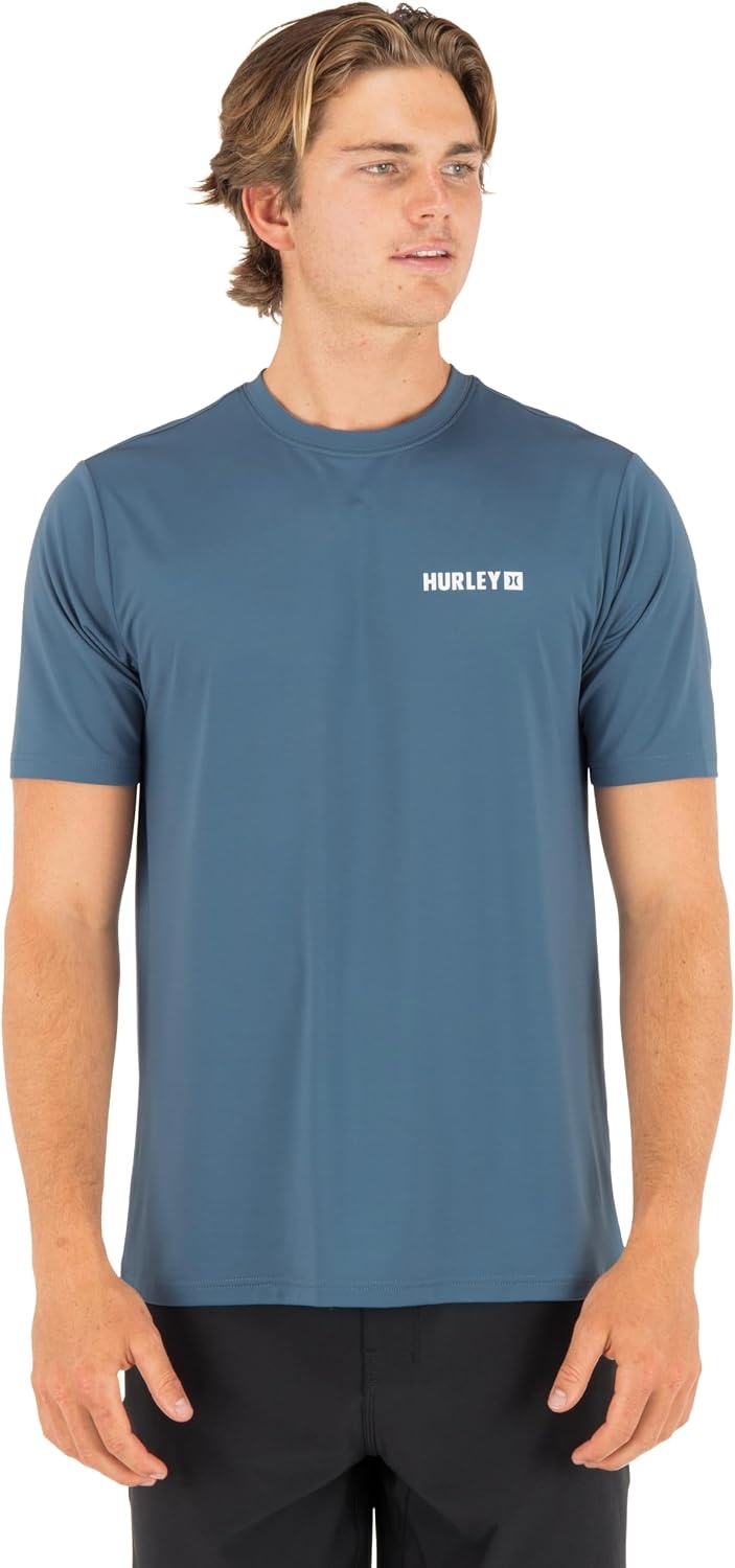 Hurley Men’s Short Sleeve Hybrid UPF 50+ Shirt, Quick Dry Rashguard Swim Top(Grey Teal)
