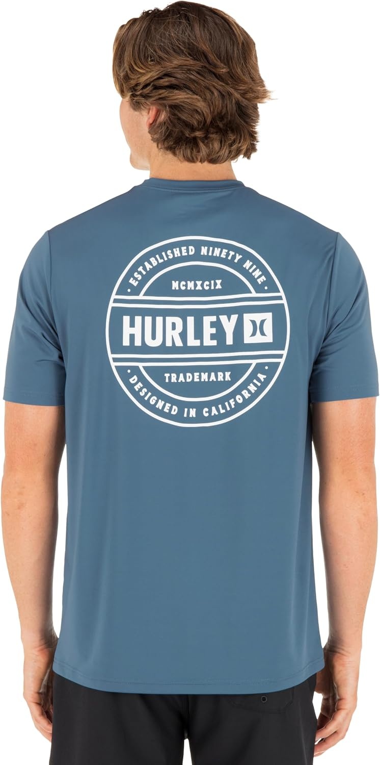 Hurley Men’s Short Sleeve Hybrid UPF 50+ Shirt, Quick Dry Rashguard Swim Top(Grey Teal)