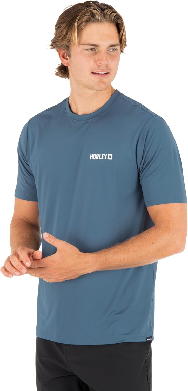 Hurley Men’s Short Sleeve Hybrid UPF 50+ Shirt, Quick Dry Rashguard Swim Top(Grey Teal)