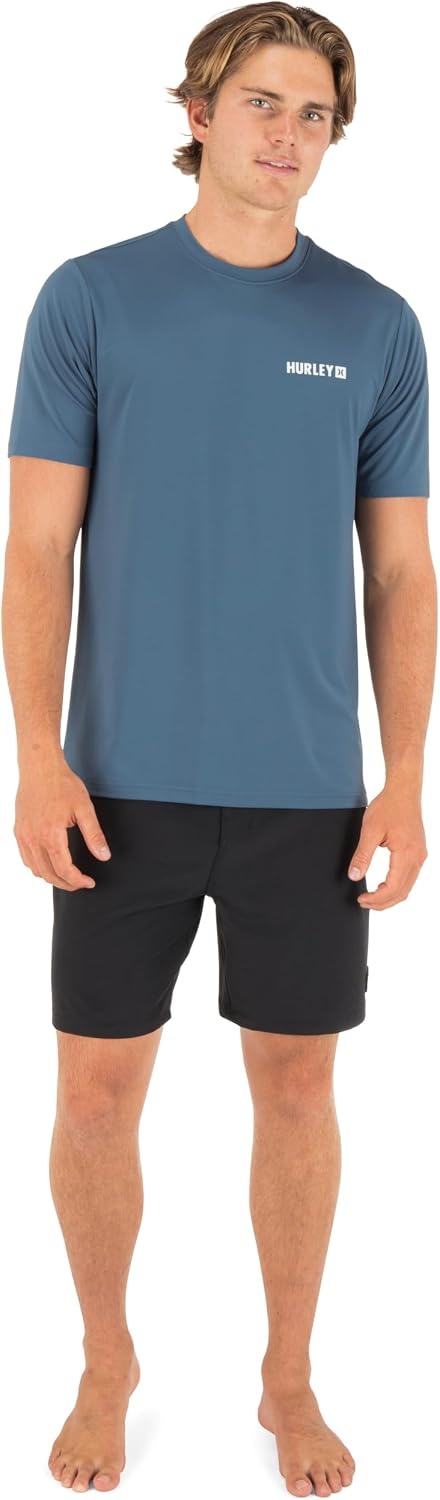 Hurley Men’s Short Sleeve Hybrid UPF 50+ Shirt, Quick Dry Rashguard Swim Top(Grey Teal)