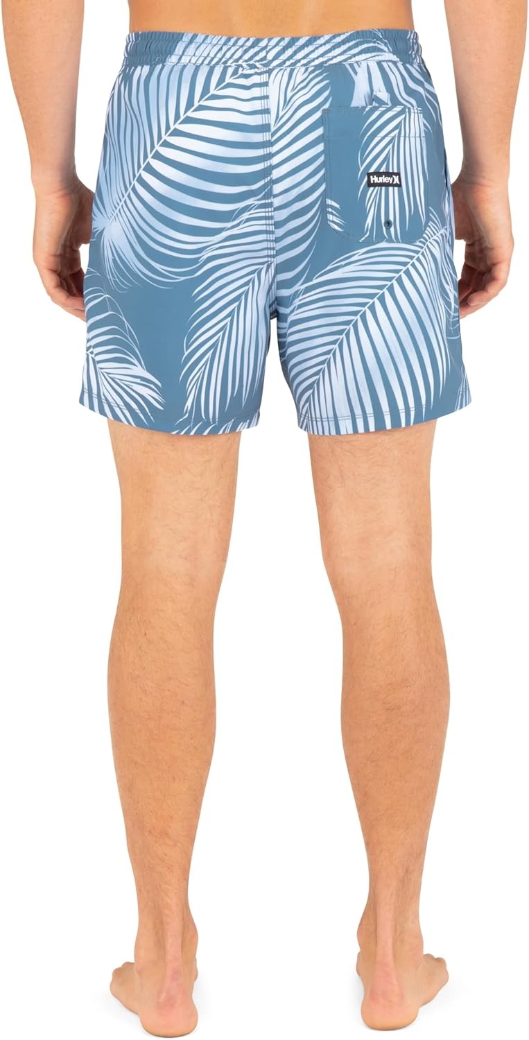 Hurley Men’s 4-Way Stretch Compression Lined 6″ Inseam Boardshort, 17″ Outseam, Elastic Waistband(Grey Teal – Leaf Print)