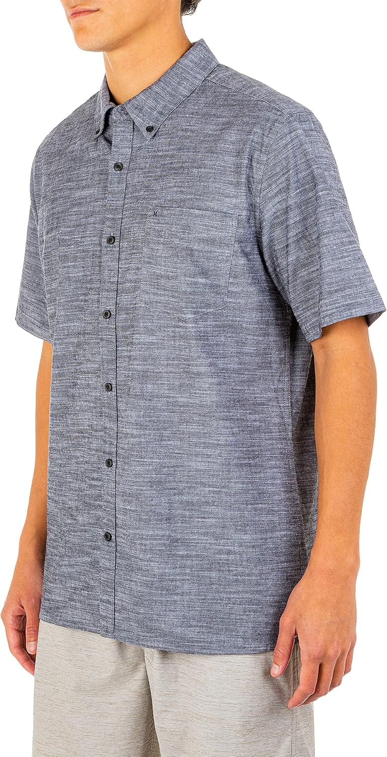 Hurley Men’s One and Only Textured Short Sleeve Button Up(Black)