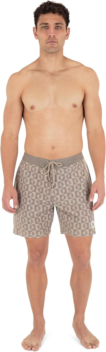 Hurley Men’s Phantom Naturals 4-Way Stretch 7″ Inseam Boardshort, 18″ Outseam, Quick Dry Swim Trunks(Woodside)