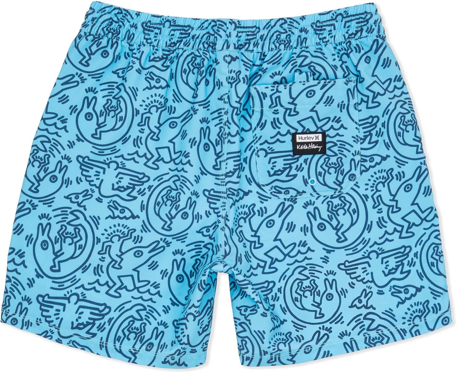 Hurley Men’s 4-Way Stretch 6″ Inseam Boardshort, 17″ Outseam, Quick Dry Swim Trunks, Elastic Waistband(Skyline – Keith Haring Collab)