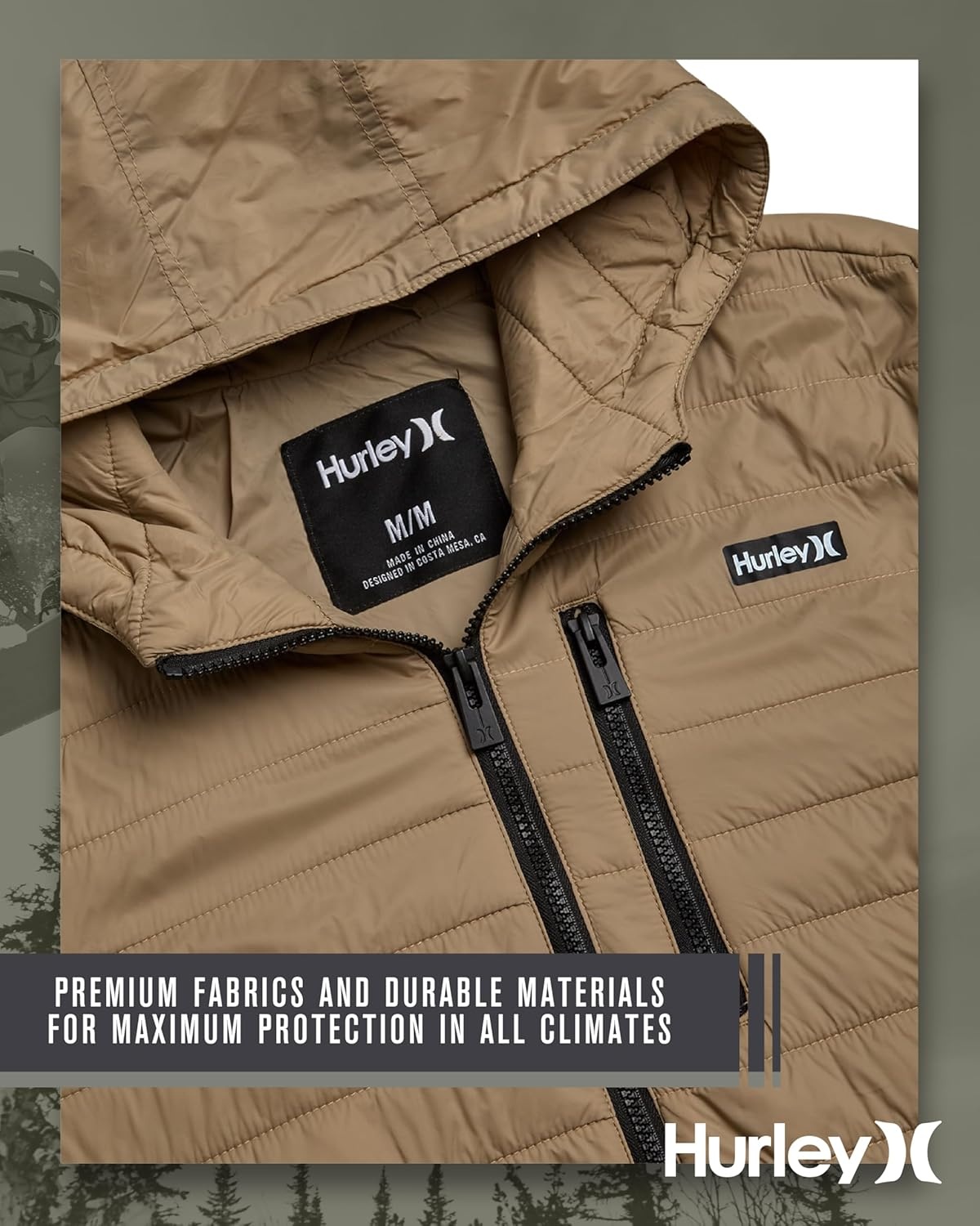 Hurley Mens Puffer Jacket – Lightweight Packable Insulated Winter Coat for Men – Weather Resistant Quilted Outdoor Jacket(Khaki Brown)