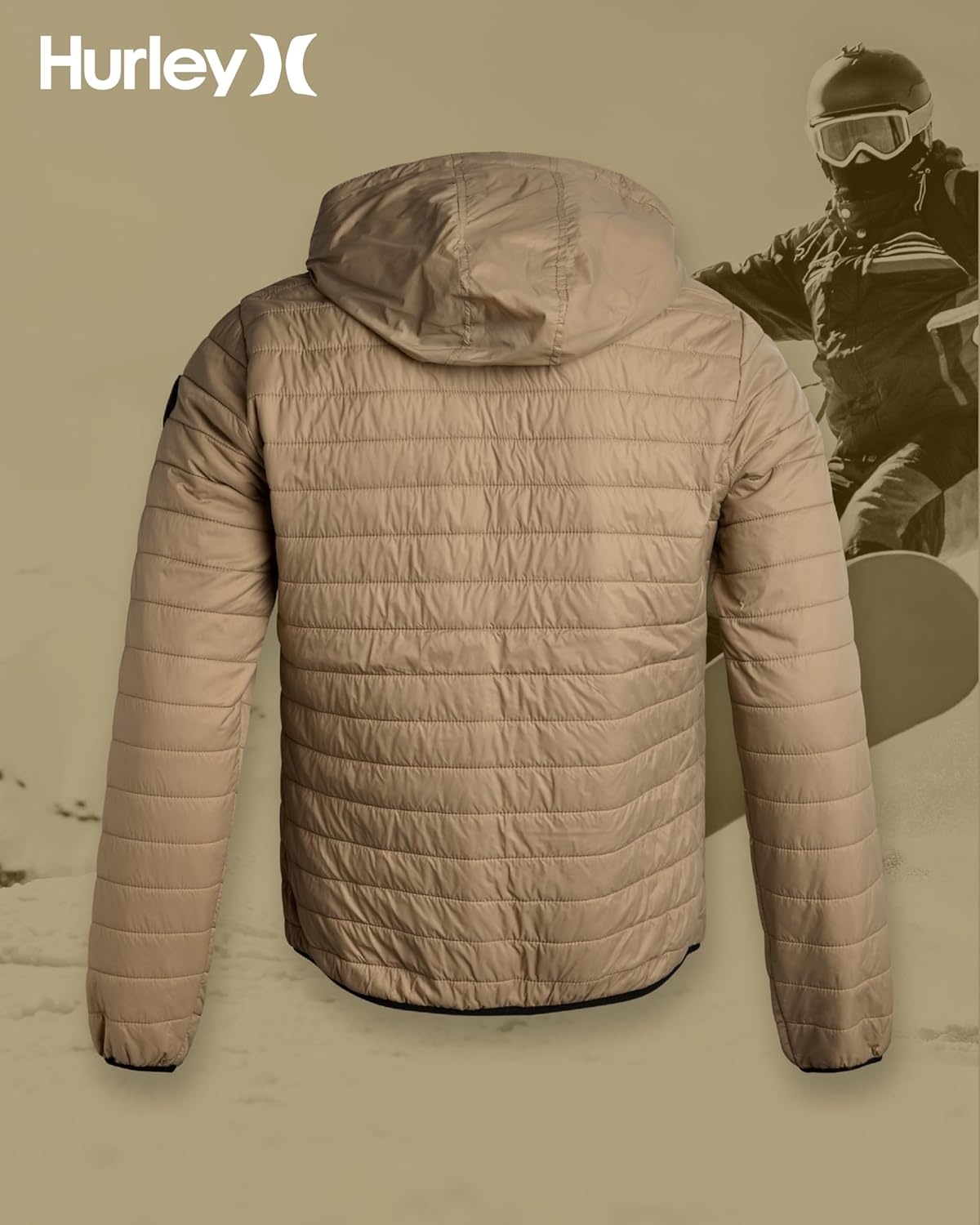 Hurley Mens Puffer Jacket – Lightweight Packable Insulated Winter Coat for Men – Weather Resistant Quilted Outdoor Jacket(Khaki Brown)