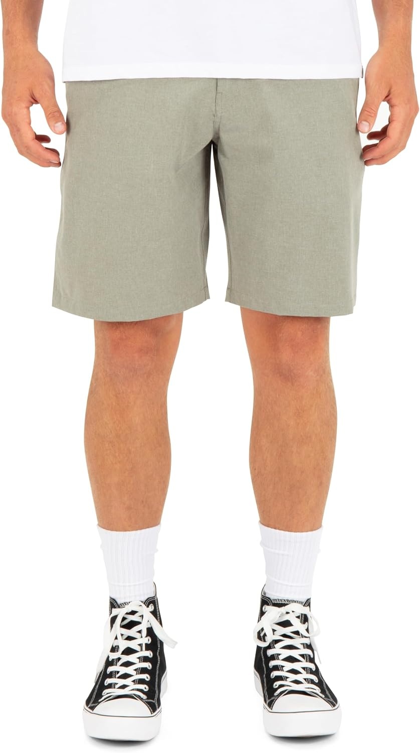 Hurley Men’s Phantom 4-Way Stretch Microcheck Hybrid Walk Shorts, 9″ Inseam 20″ Outseam, Quick Dry, Button Closure(Olive)