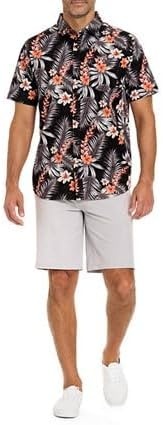 Hurley Men’s One and Only Textured Short Sleeve Button Up(Black Flowery)
