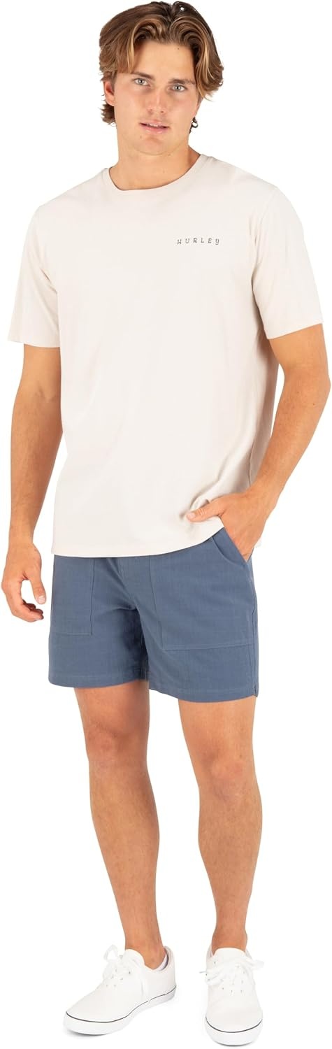 Hurley Men’s Naturals 6″ Inseam Cotton Walk Shorts, 17″ Outseam, Elastic Waistband & Drawstring(Monsoon)