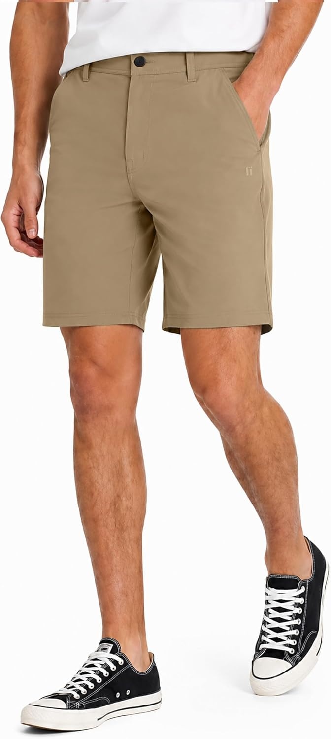 Hurley Men’s Phantom 4-Way Stretch Walk Shorts, 9″ Inseam 20″ Outseam, Quick Dry, Button Closure(Camel)
