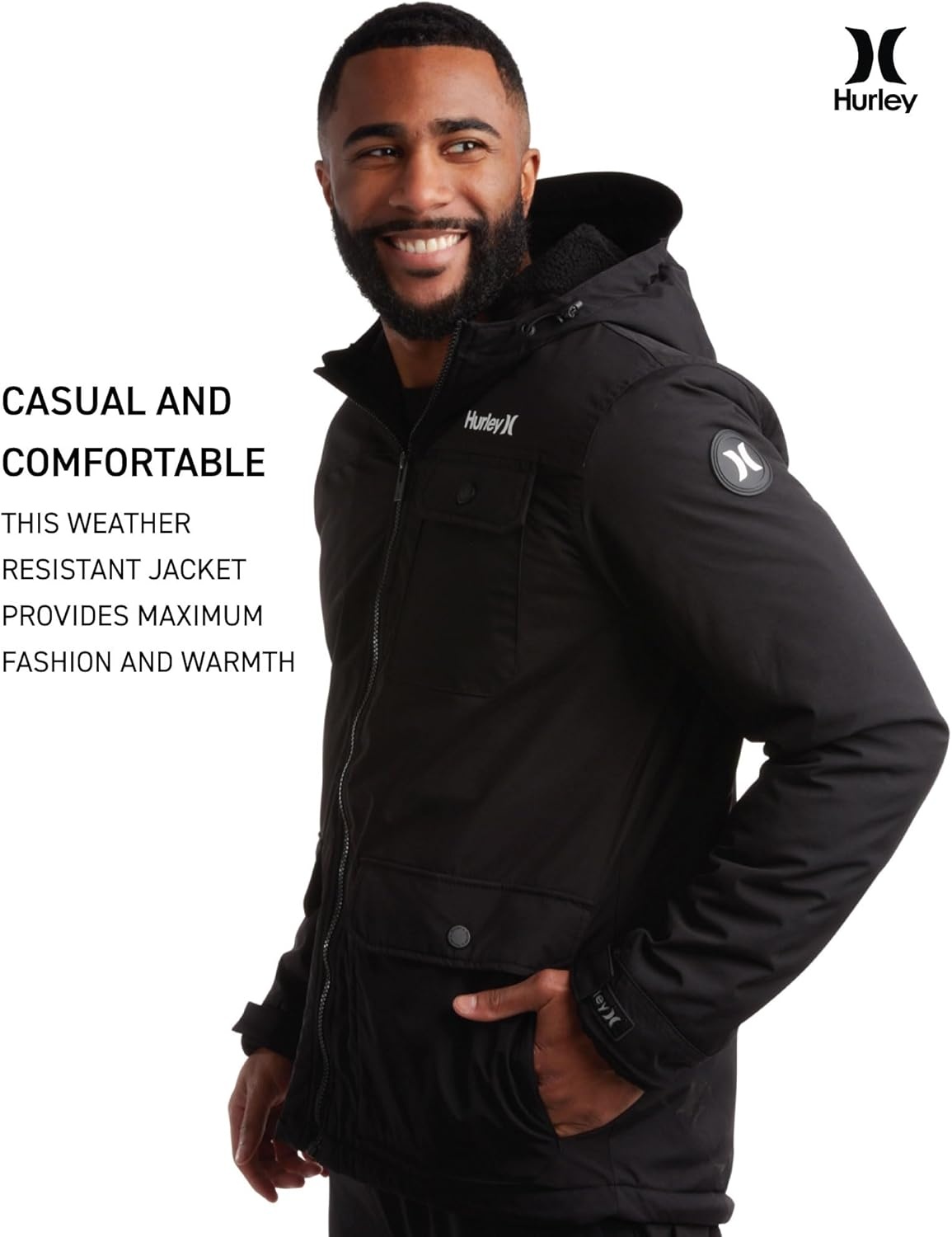 Hurley Mens Winter Jacket – Warm Zip Up Hooded Parka Sherpa Lined Jackets For Men with Multiple Pockets (Sizes S-XL)(Black)