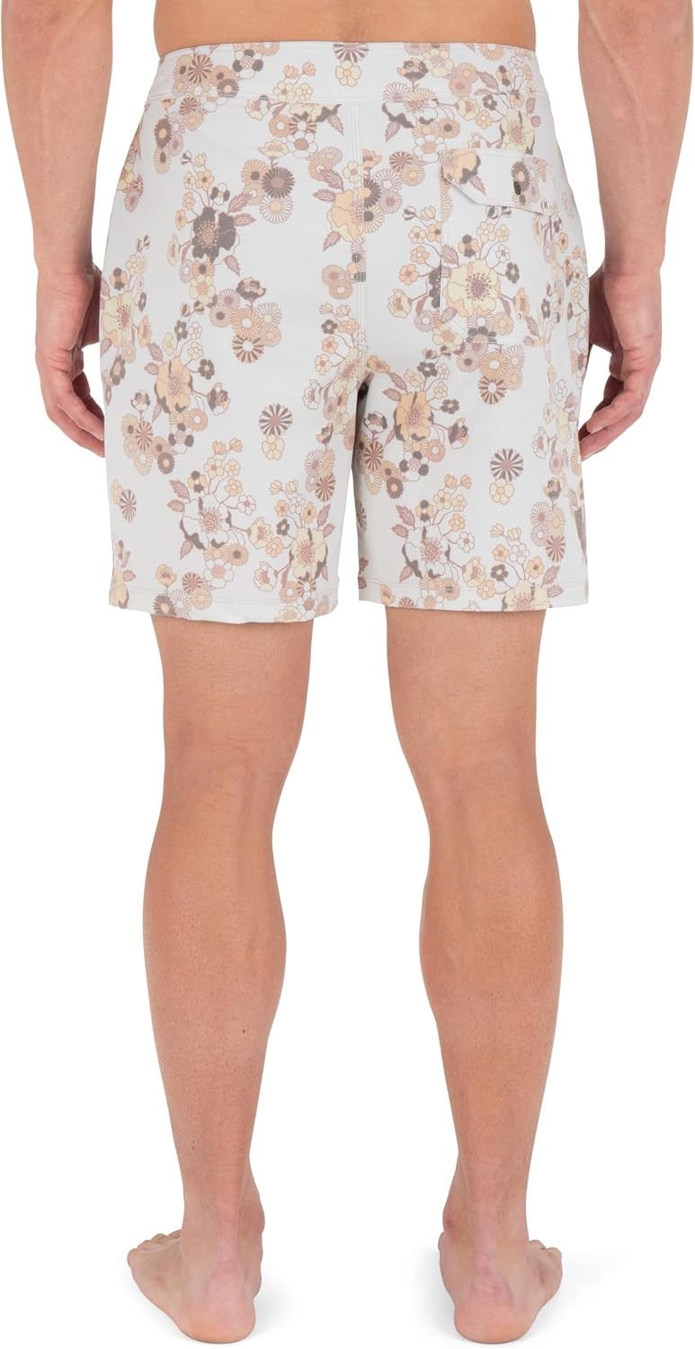 Hurley Men’s Phantom Naturals 4-Way Stretch 7″ Inseam Boardshort, 18″ Outseam, Quick Dry Swim Trunks(Bone)