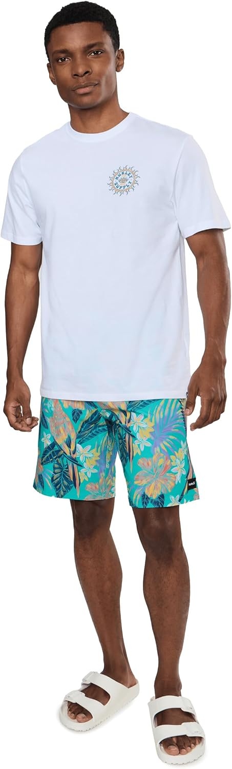 Hurley Mens Phantom 4-Way Stretch 9″ Inseam Boardshort, 20″ Outseam, Quick Dry Swim Trunks(Barracuda Blue)