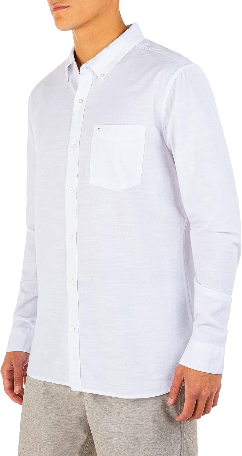 Hurley Men’s One and Only Textured Long Sleeve Button Up(White)