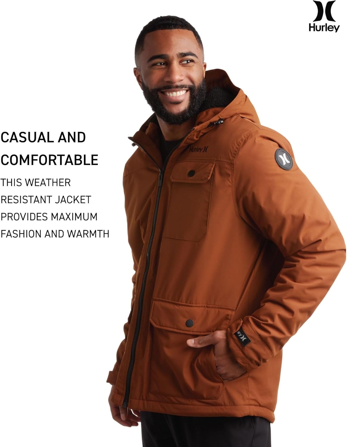 Hurley Mens Winter Jacket – Warm Zip Up Hooded Parka Sherpa Lined Jackets For Men with Multiple Pockets (Sizes S-XL)(Bronzed)