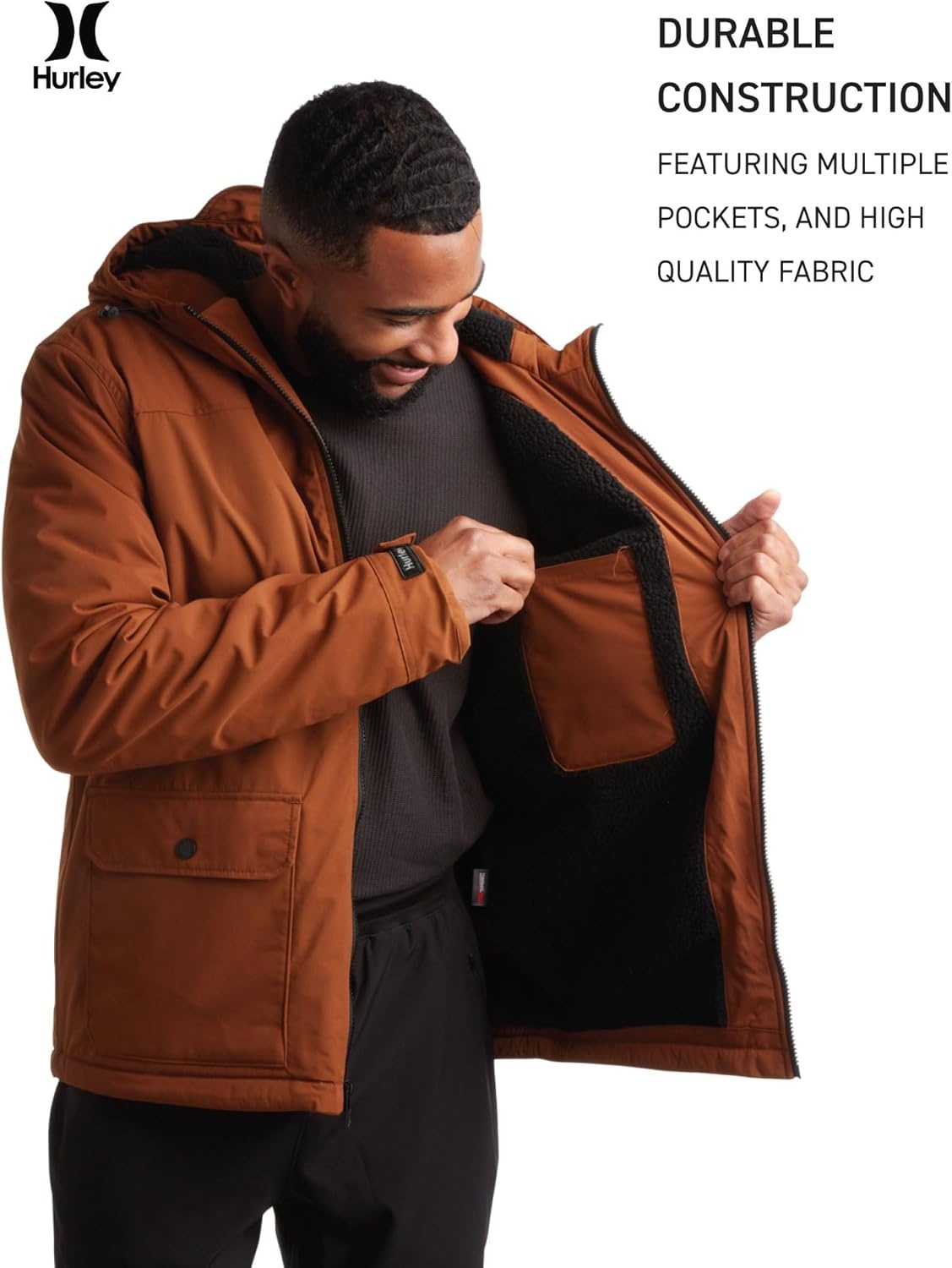 Hurley Mens Winter Jacket – Warm Zip Up Hooded Parka Sherpa Lined Jackets For Men with Multiple Pockets (Sizes S-XL)(Bronzed)