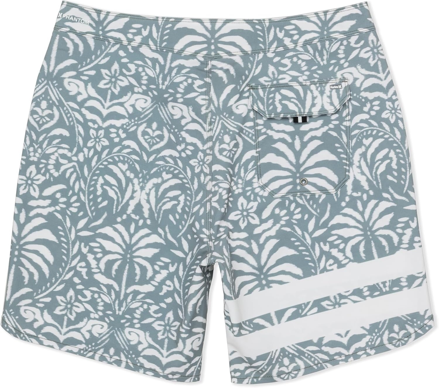Hurley Men’s Phantom 4-Way Stretch 7″ Inseam Boardshort, 18″ Outseam, Quick Dry Swim Trunks(Great White/Grey Print)