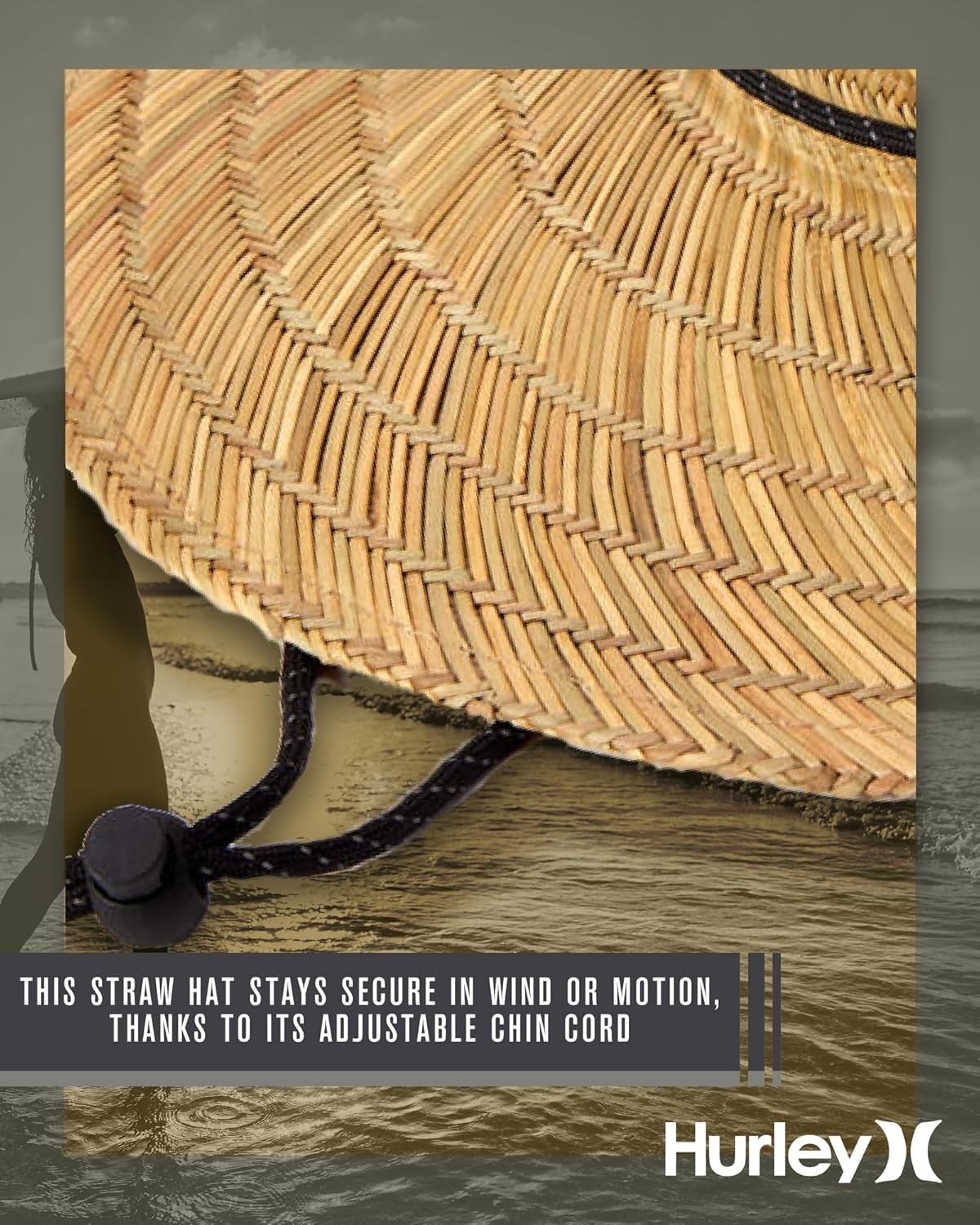 Hurley Men’s Straw Hat – Weekender Natural Straw Hat with Medium Brim and Chin Strap – Beach Fishing Sun Hats for Men(Khaki)