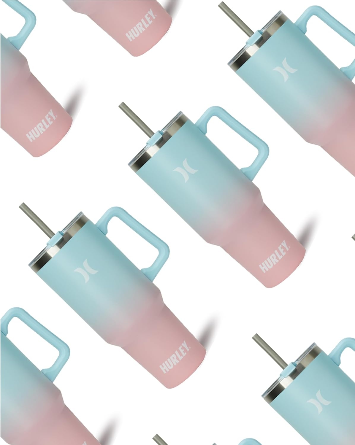 Hurley Tumbler Thermos – 40oz Double Wall Vacuum Insulated Travel Mug with Handle – BPA Free Stainless Steel Water Bottle – Leak Proof Hot and Cold Coffee Car Cup, Size 40 Ounces, Gradient Blue Pink