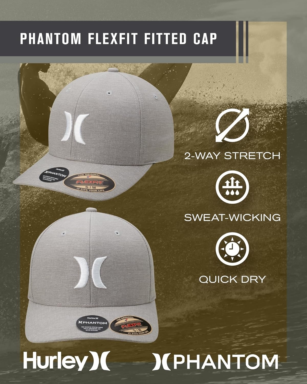Hurley Men’s M Phantom Resist Hat Cap(Grey)