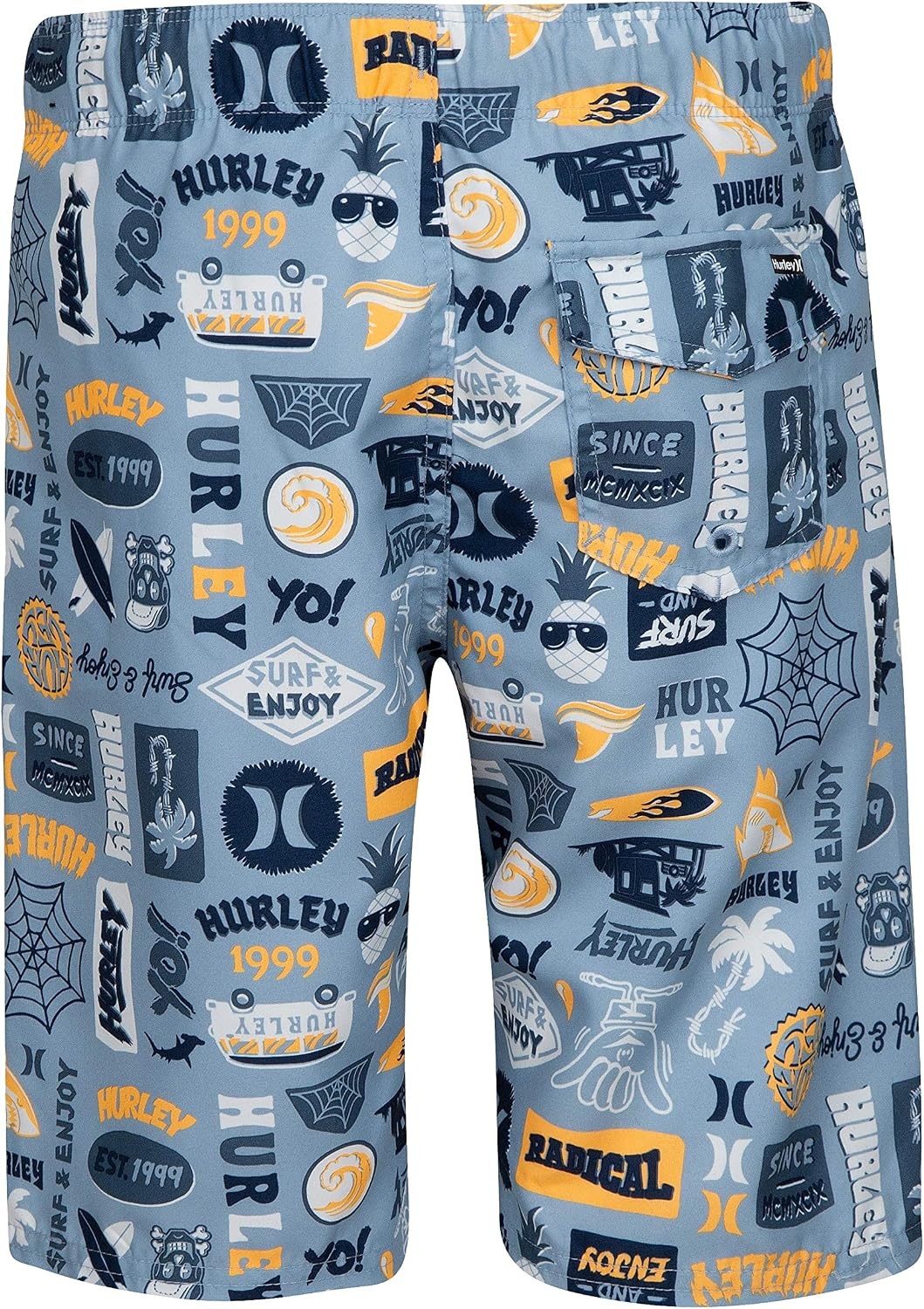 Hurley Boys Printed Pull on Swim Trunks(Blue/Stickers)