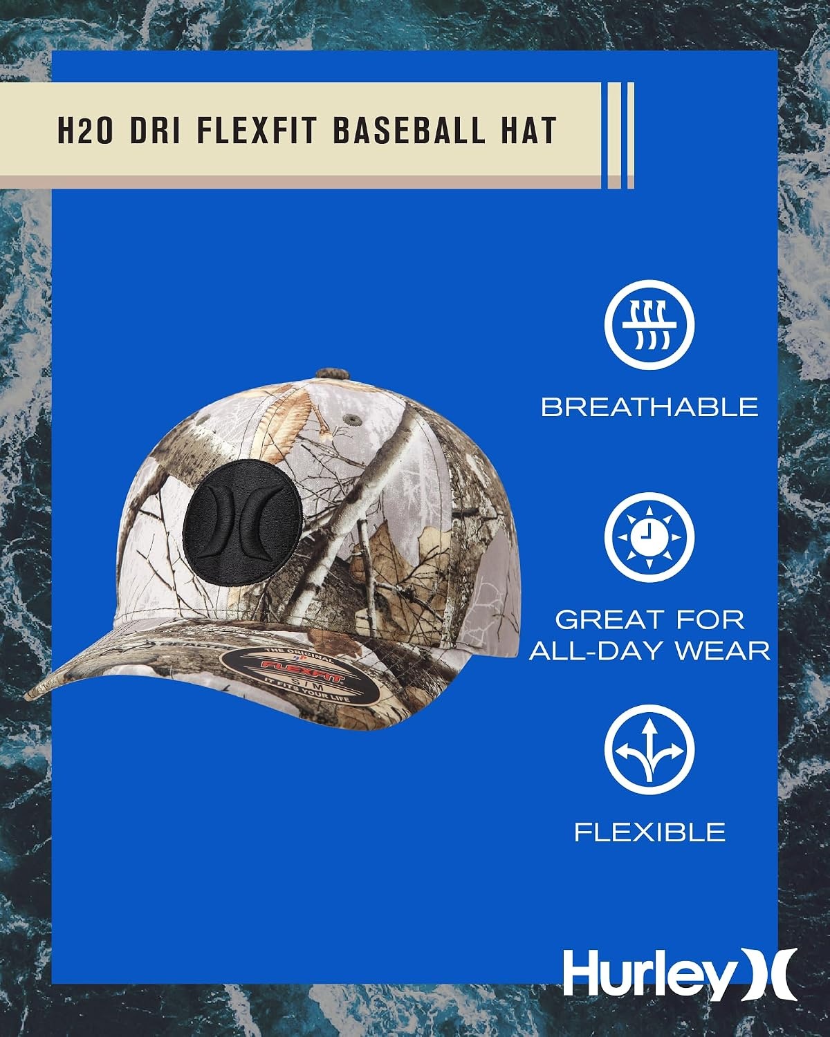 Hurley Men’s Caps – One & Only Flexfit Baseball Cap – Fitted Hats for Men (S-XL)(Reeltree Camo)