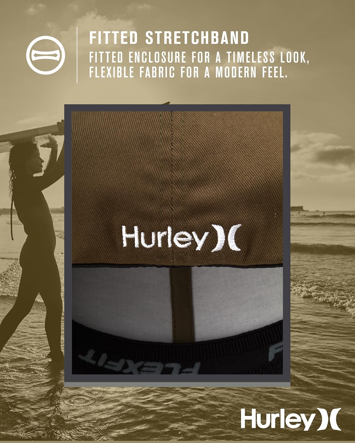 Hurley Men’s Hat – Curved Brim Stretch Fitted Cap(Olive)