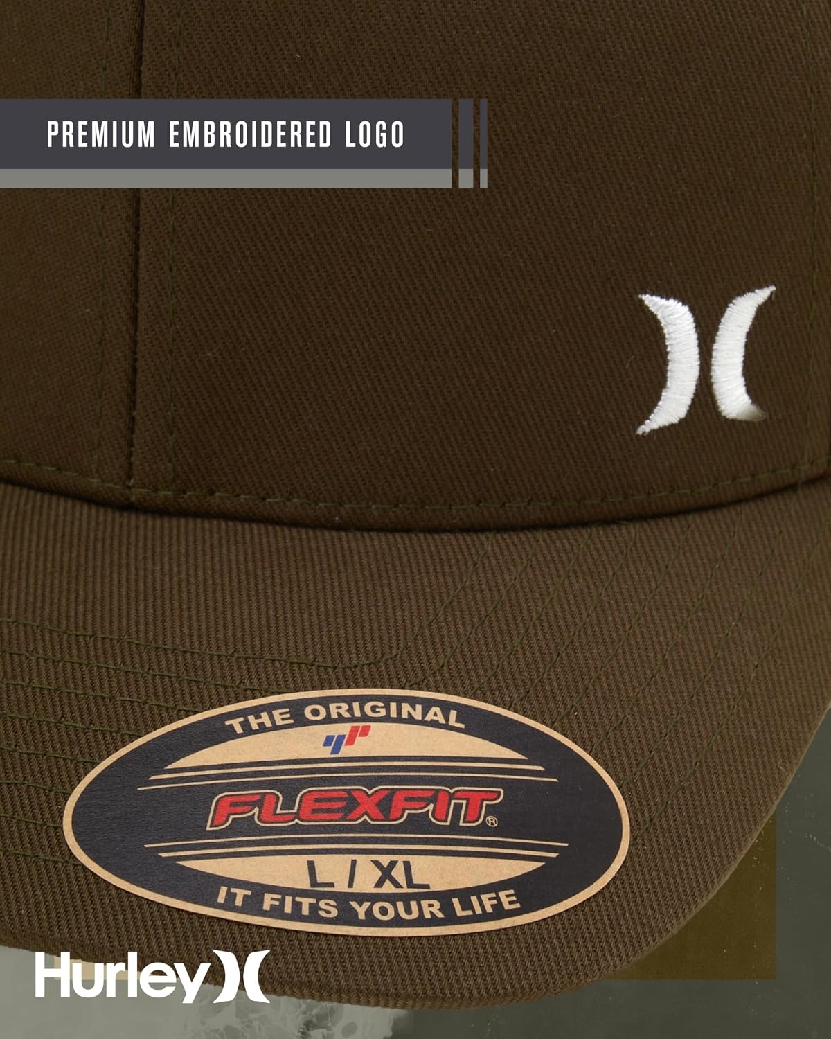 Hurley Men’s Hat – Curved Brim Stretch Fitted Cap(Olive)