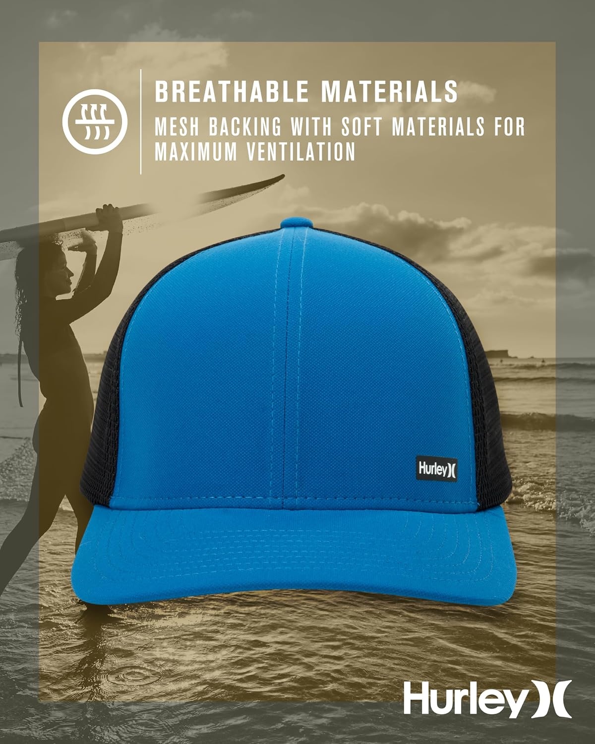 Hurley Men’s Caps – H2O-Dri League Baseball Caps for Men with Snapback Closure – Classic Mens Trucker Hats (S-XL)(Industrial Blue)