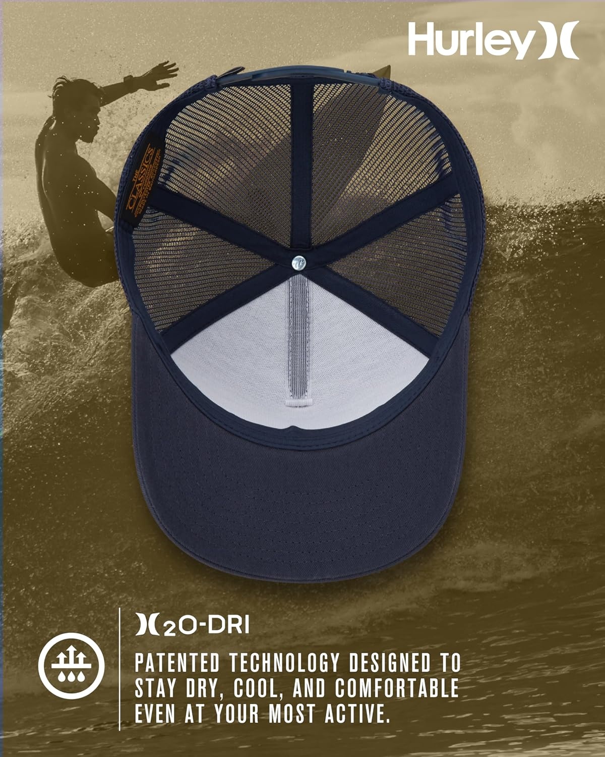 Hurley Mens Trucker Hat – Flexible Quick Dry Fairway Mesh Trucker Hat for Men with Snapback Closure – Classic Mens Caps(Navy)