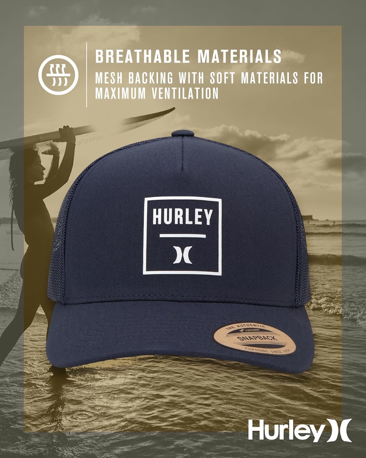 Hurley Mens Trucker Hat – Flexible Quick Dry Fairway Mesh Trucker Hat for Men with Snapback Closure – Classic Mens Caps(Navy)