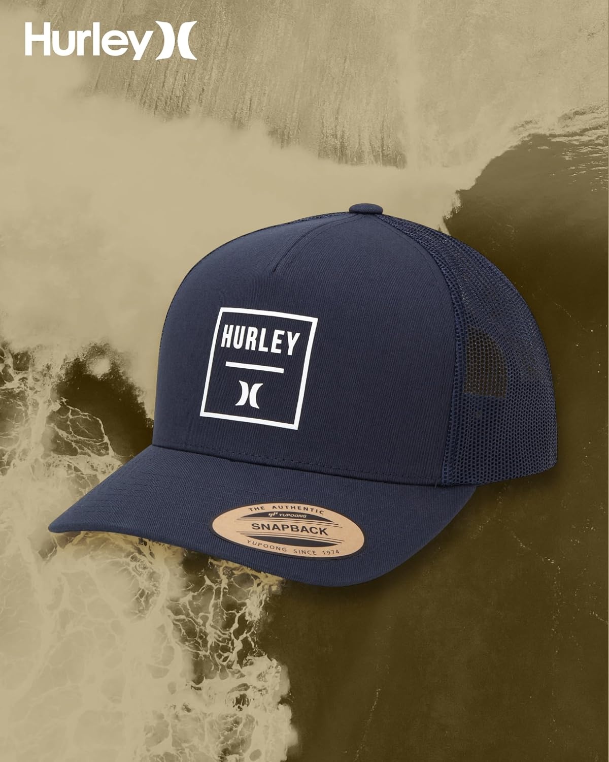 Hurley Mens Trucker Hat – Flexible Quick Dry Fairway Mesh Trucker Hat for Men with Snapback Closure – Classic Mens Caps(Navy)
