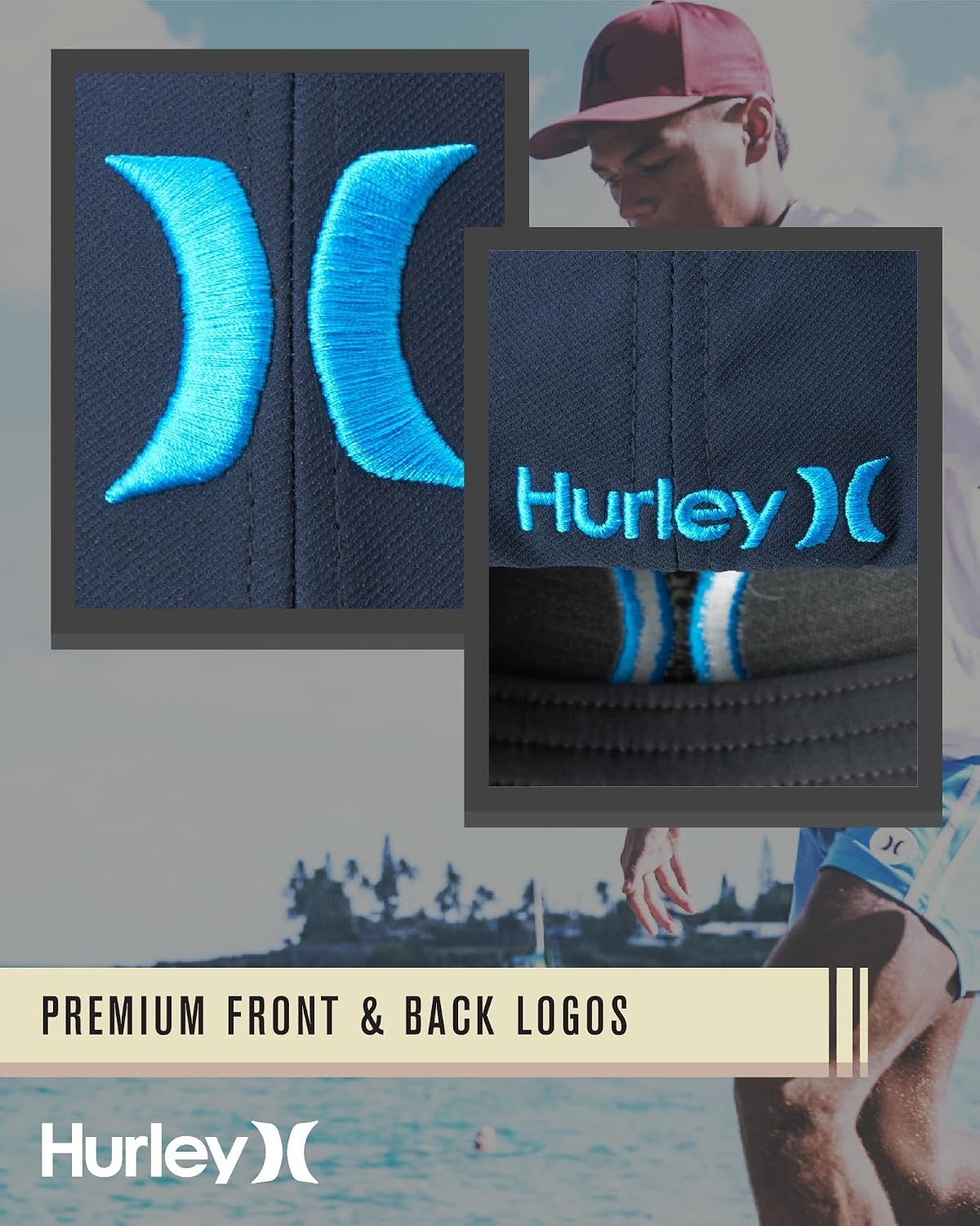 Hurley Mens Baseball Cap – Moisture Wicking Curved Brim Flexfit Fitted Hats for Men with H2O-Dri Sweatband (Sizes: S-XL)(University Blue)
