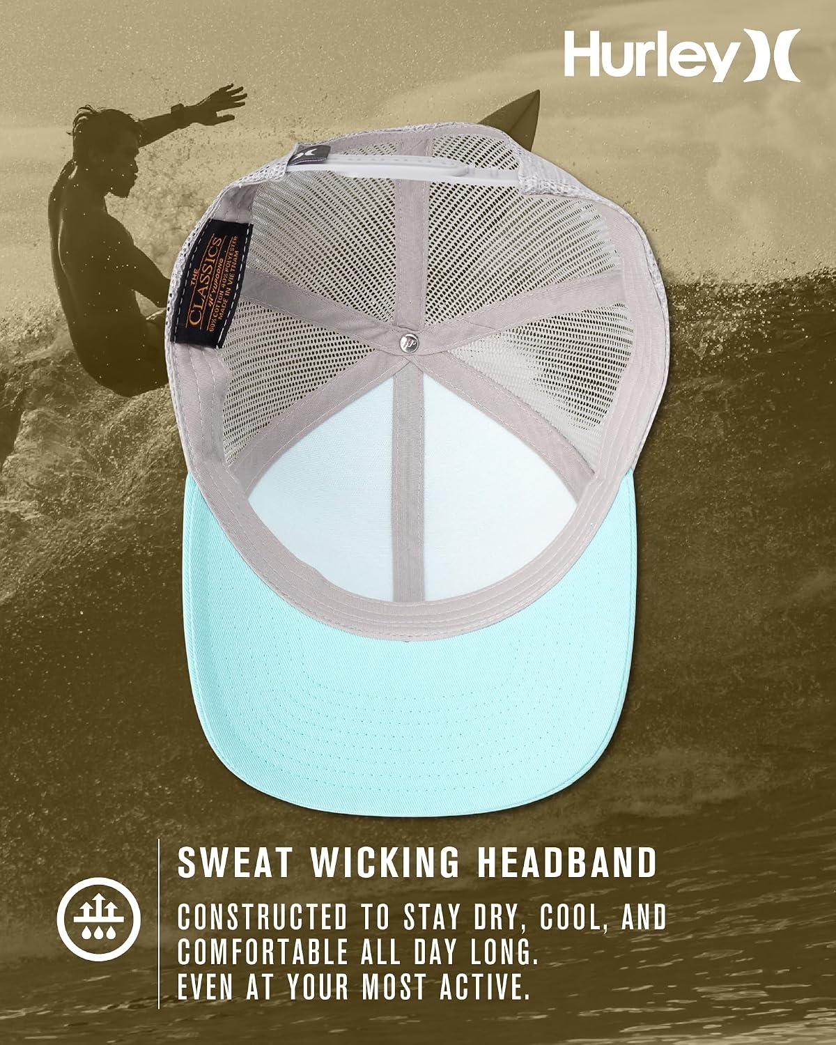 Hurley Men’s Trucker Hat – Corp Snap Back Comfortable Curved Bill with Adjustable Snap Closure – Trucker Hats for Men(Topaz Mist)