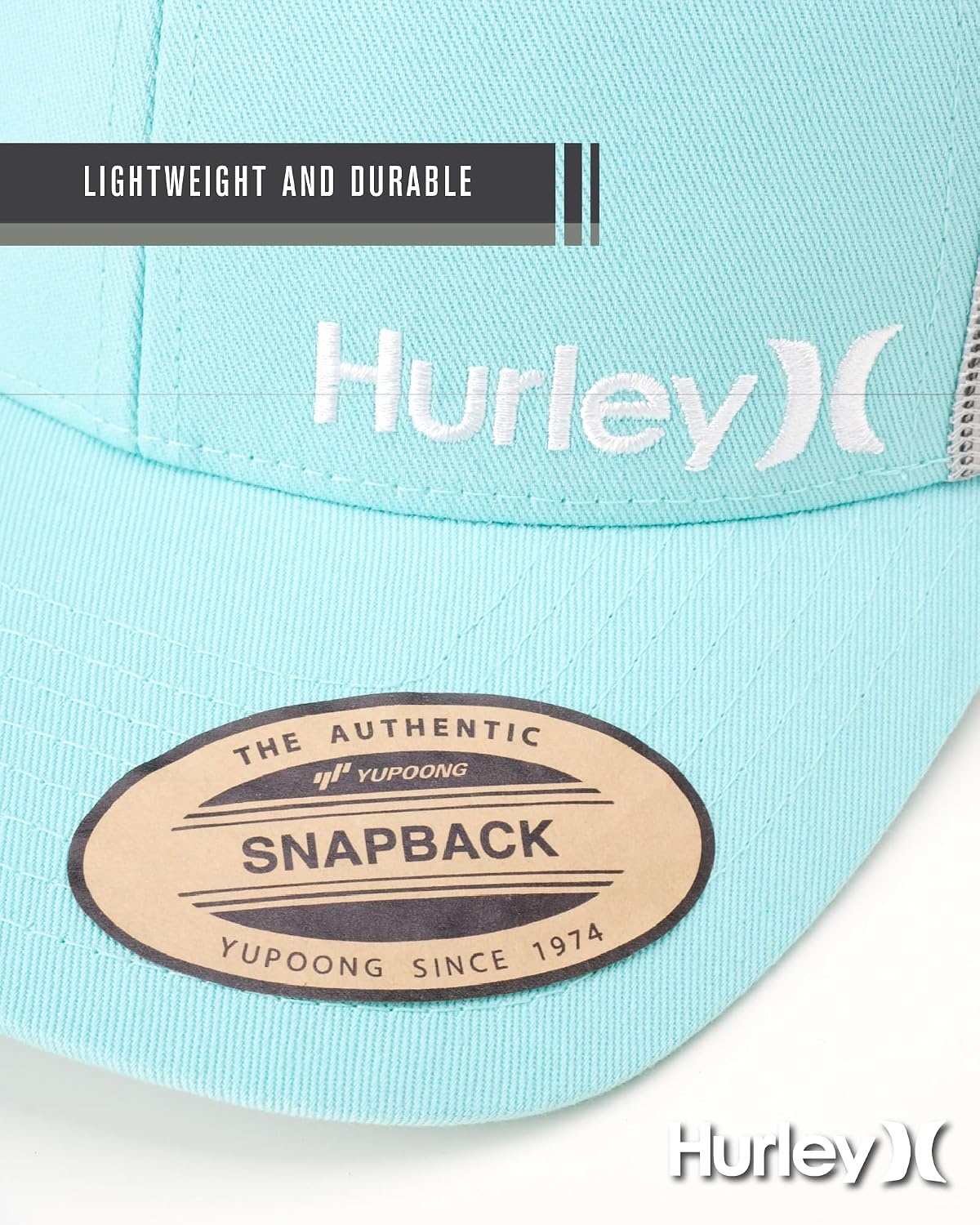 Hurley Men’s Trucker Hat – Corp Snap Back Comfortable Curved Bill with Adjustable Snap Closure – Trucker Hats for Men(Topaz Mist)
