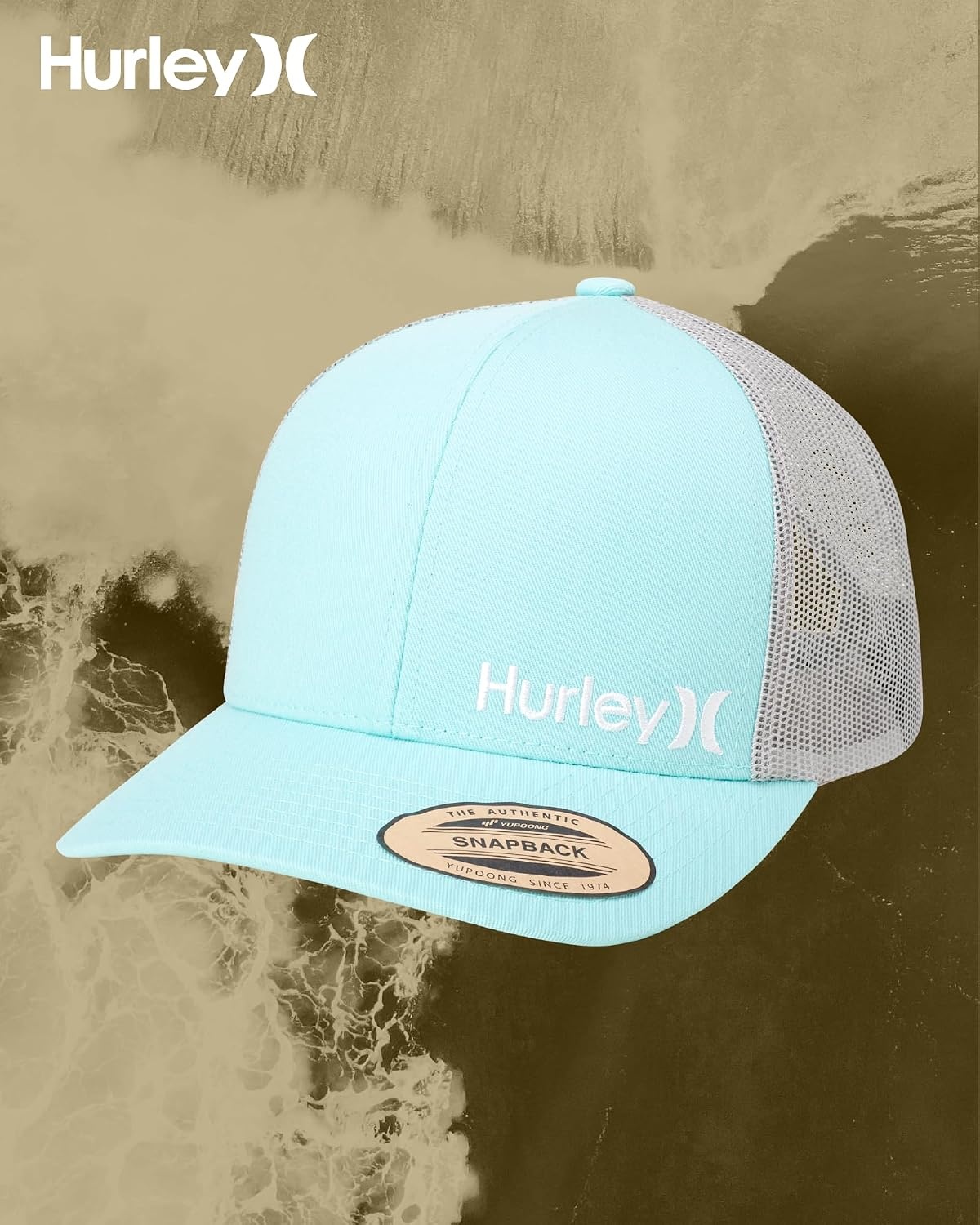Hurley Men’s Trucker Hat – Corp Snap Back Comfortable Curved Bill with Adjustable Snap Closure – Trucker Hats for Men(Topaz Mist)