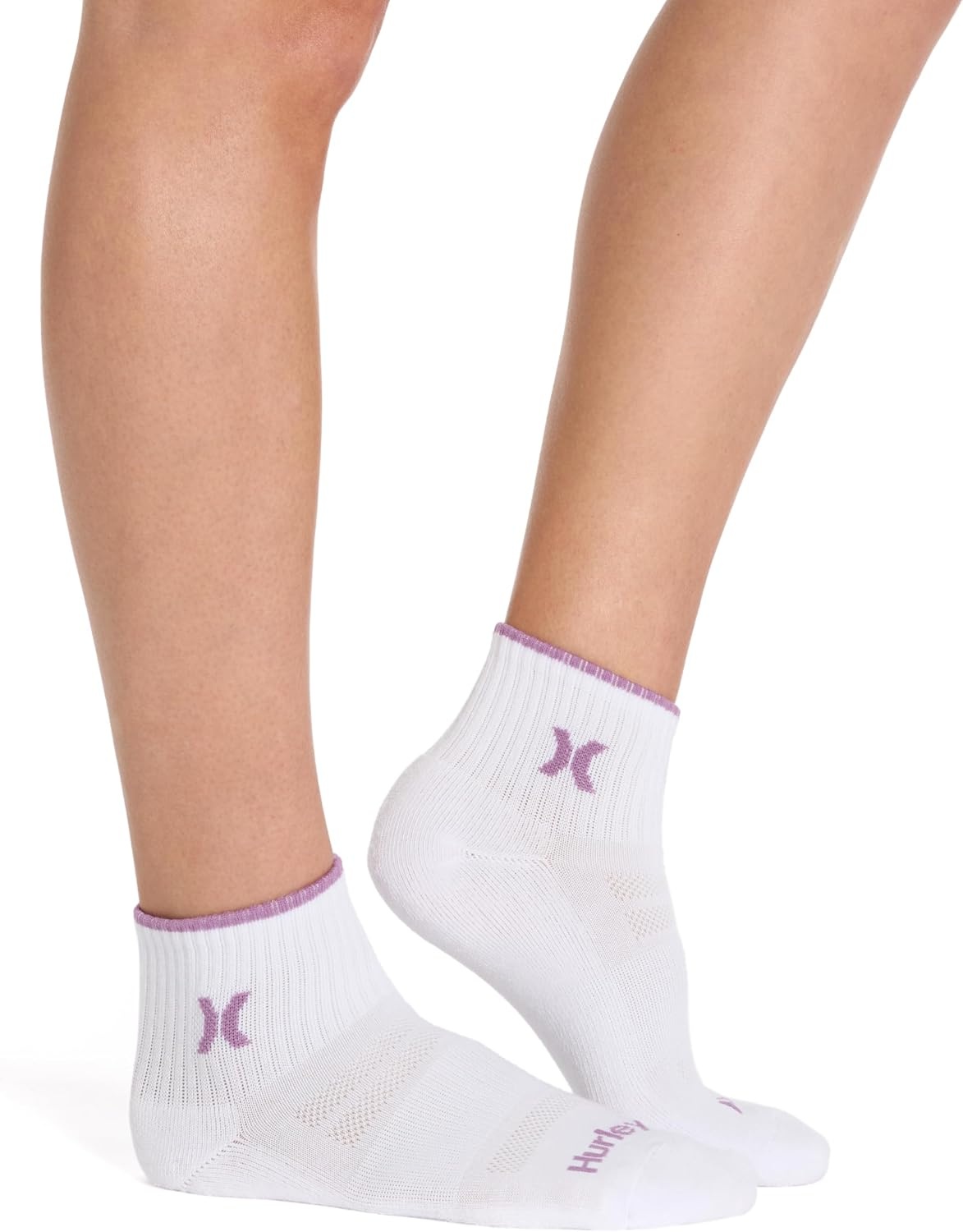 Hurley Women’s 8 Pack Sport Ultra Soft Quarter Crew Socks(White/Rose/Lavendar/Blue/Cool Grey)