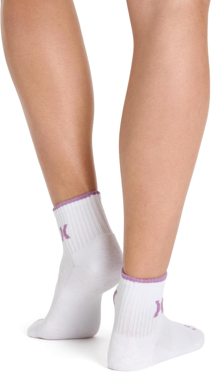 Hurley Women’s 8 Pack Sport Ultra Soft Quarter Crew Socks(White/Rose/Lavendar/Blue/Cool Grey)