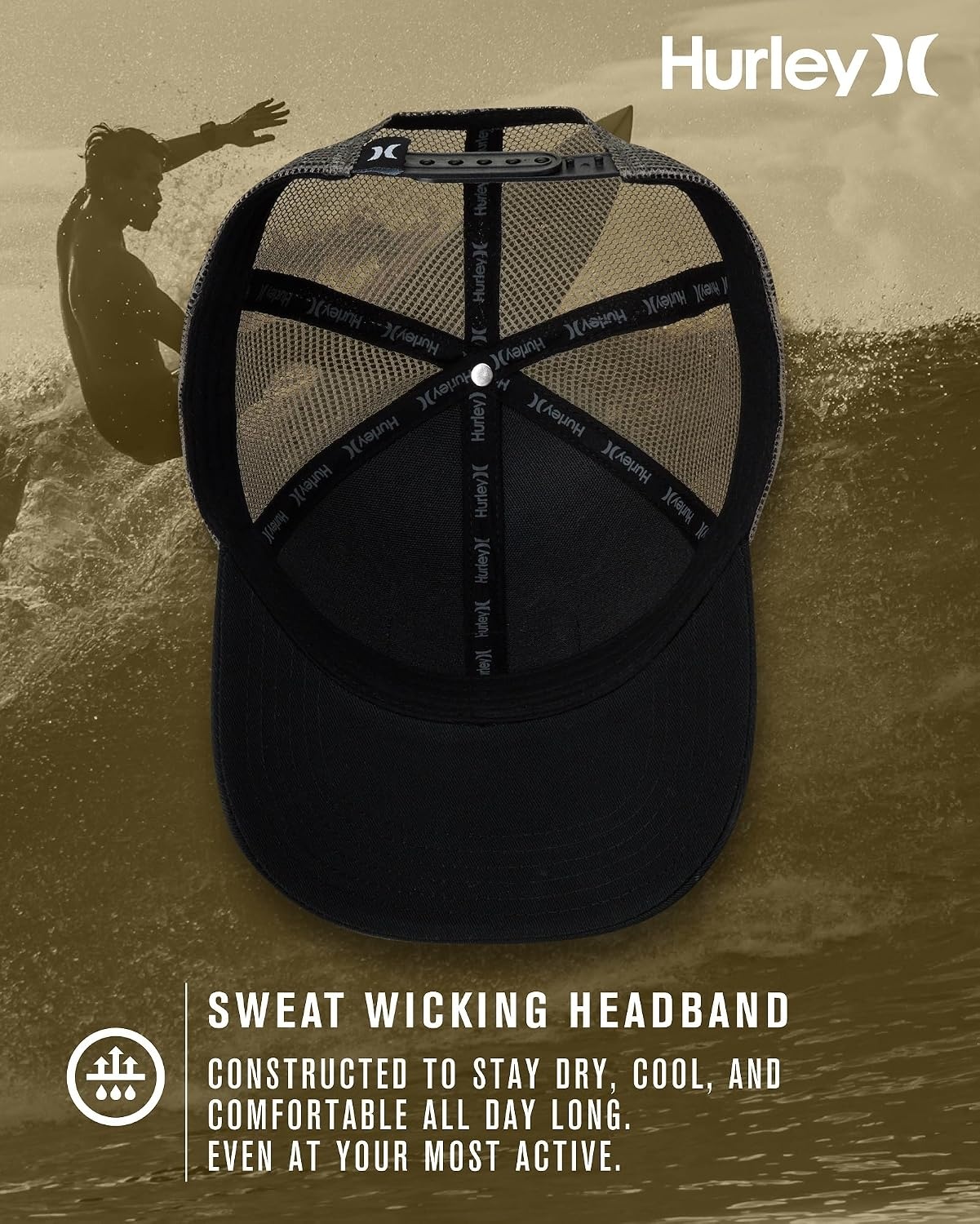 Hurley Mens Trucker Hat – Flexible Quick Dry Fairway Mesh Trucker Hat for Men with Snapback Closure – Classic Mens Caps(Black Old)
