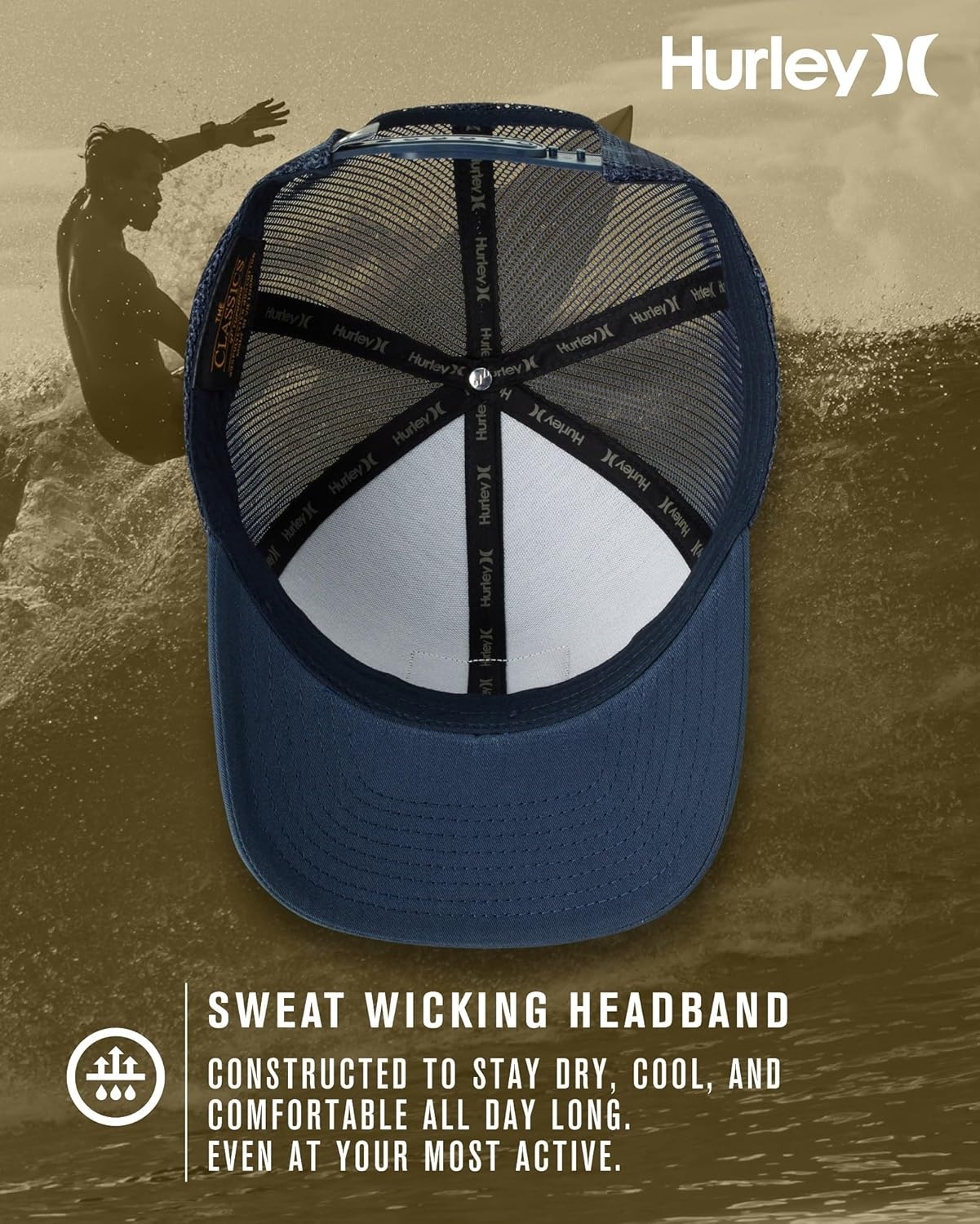 Hurley Mens Trucker Hat – Flexible Quick Dry Fairway Mesh Trucker Hat for Men with Snapback Closure – Classic Mens Caps(Obsidian Blue)