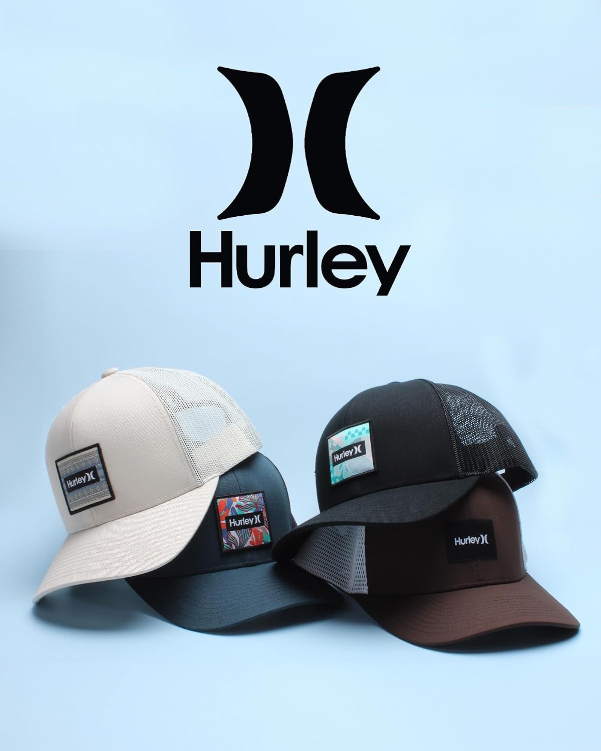 Hurley Mens Trucker Hat – Flexible Quick Dry Fairway Mesh Trucker Hat for Men with Snapback Closure – Classic Mens Caps(Obsidian Blue)