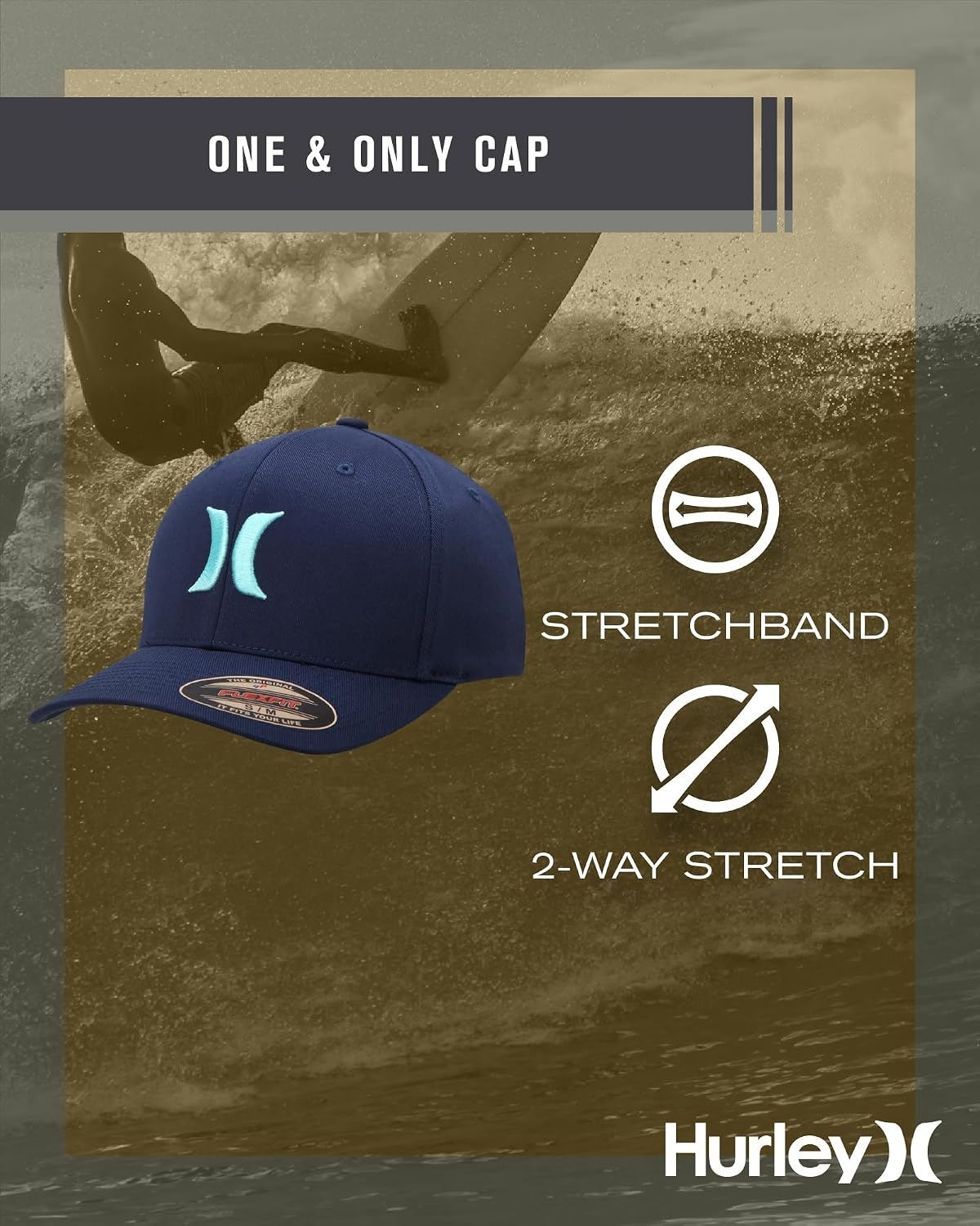 Hurley Mens Baseball Cap – Moisture Wicking Quick Dry Textured Fitted Hats for Men with Curved Brim(Mystic Navy)