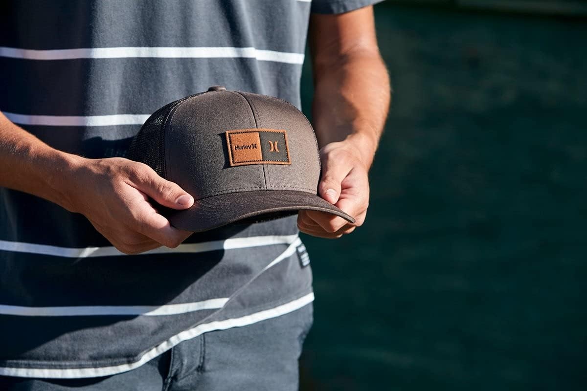 Hurley Mens Trucker Hat – Flexible Quick Dry Fairway Mesh Trucker Hat for Men with Snapback Closure – Classic Mens Caps(Obsidian)
